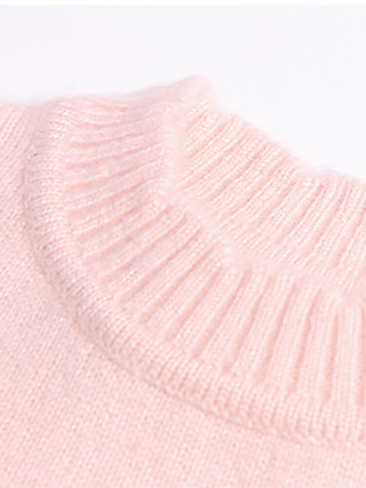 Kids Soft Pink Mushroom Knit Cashmere Pullover Sweater